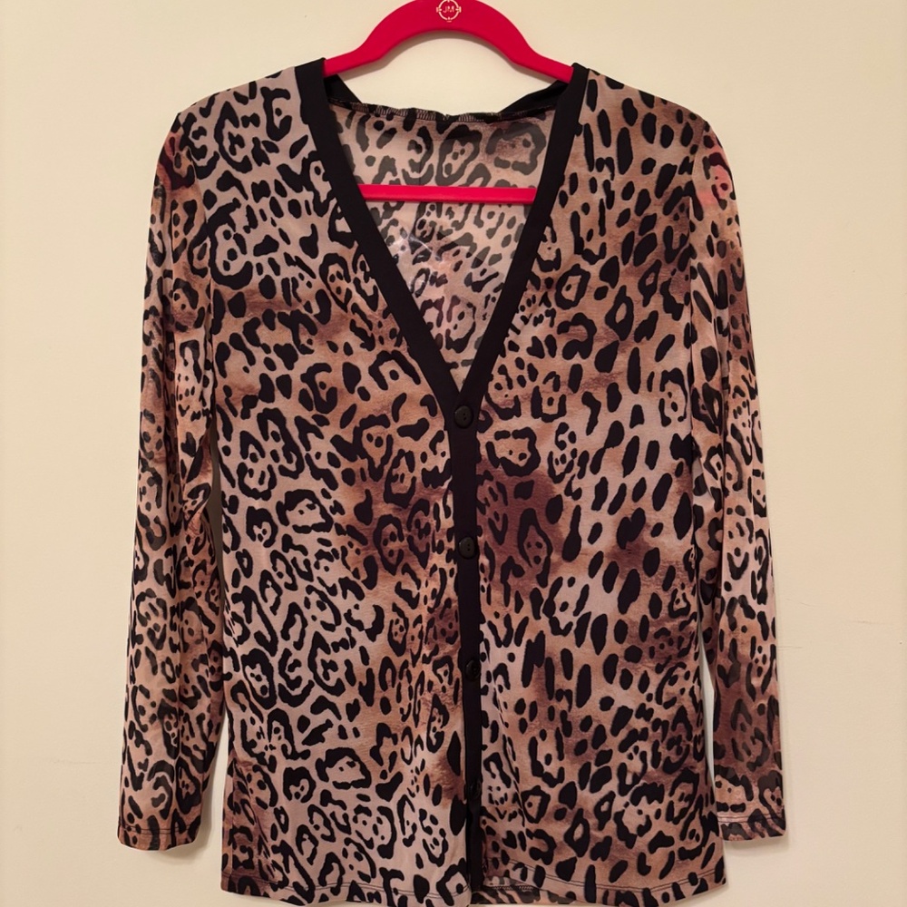 New Iman Leopard Cardigan w/ Buttons and Leopard Scarf Set